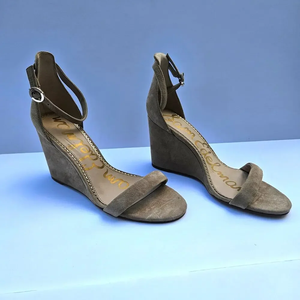 Sam Edelman Yaro Wedge Sandals Tan Suede Size 9 - Picture 2 of 7